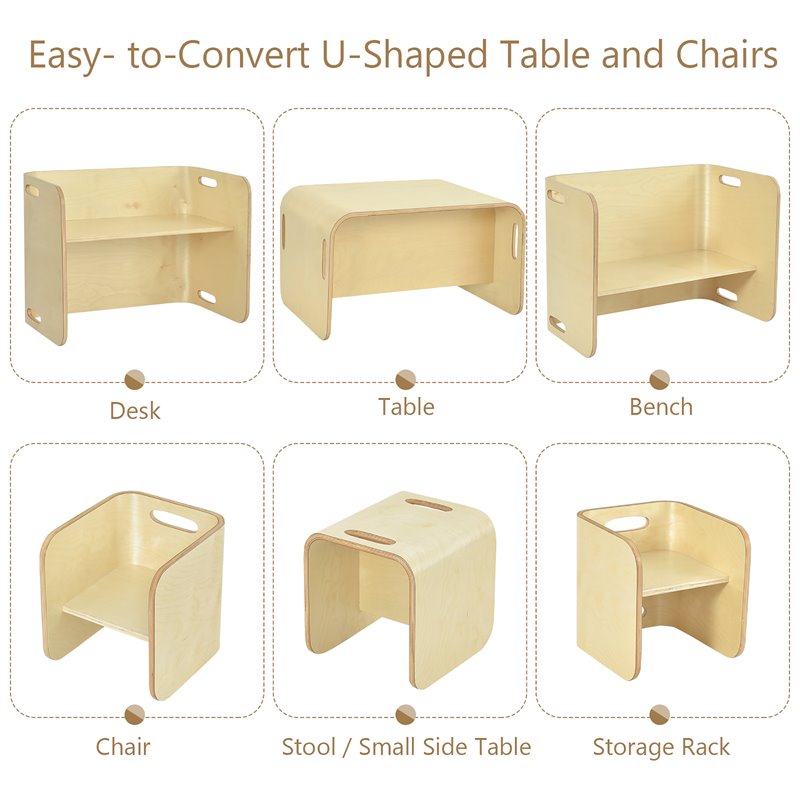 Pemberly Row 3-piece Contemporary Birch Wood Kids Table & Chair Set in Natural