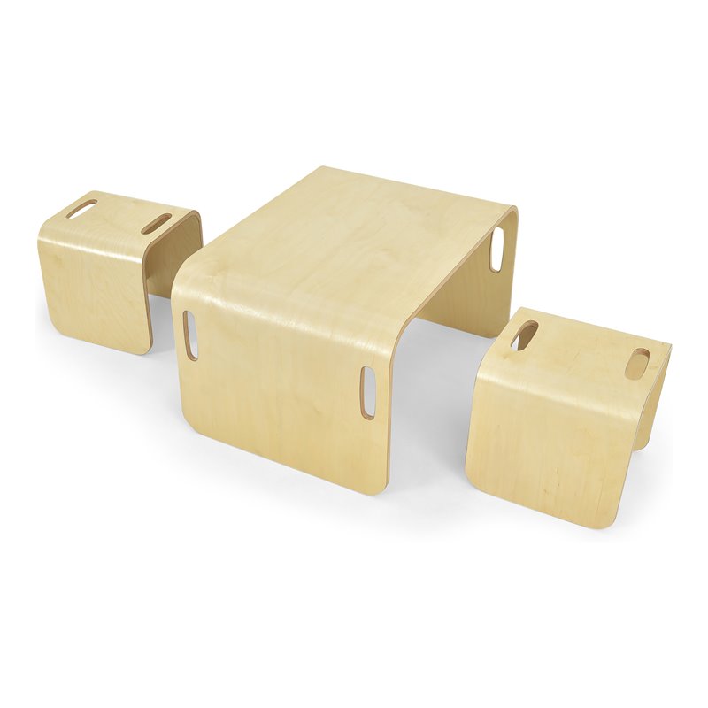 Pemberly Row 3-piece Contemporary Birch Wood Kids Table & Chair Set in Natural