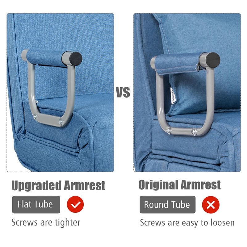 Pemberly Row Metal and Sponge 5-Position Folding Sleeper Bed with Pillow Blue