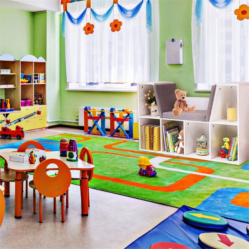 Pemberly Row Particle Board Multi-Purpose Kid Bookcase with 6 Cubby in White