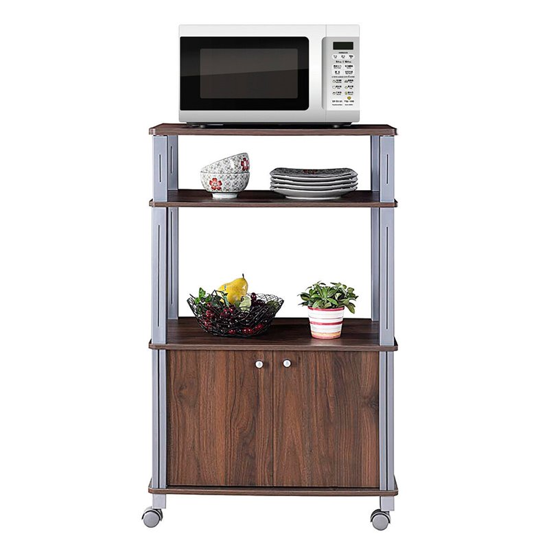 Pemberly Row Contemporary Iron Microwave Oven Rack with 3 Shelves in Brown