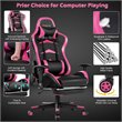 Pemberly Row Sponge and Metal Swivel Massage Gaming Chair with Footrest in Pink