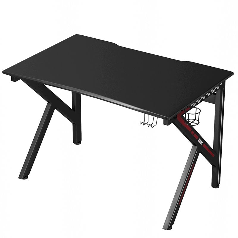 Pemberly Row K-Shaped MDF and Steel Computer Table with Cup Holder in Black