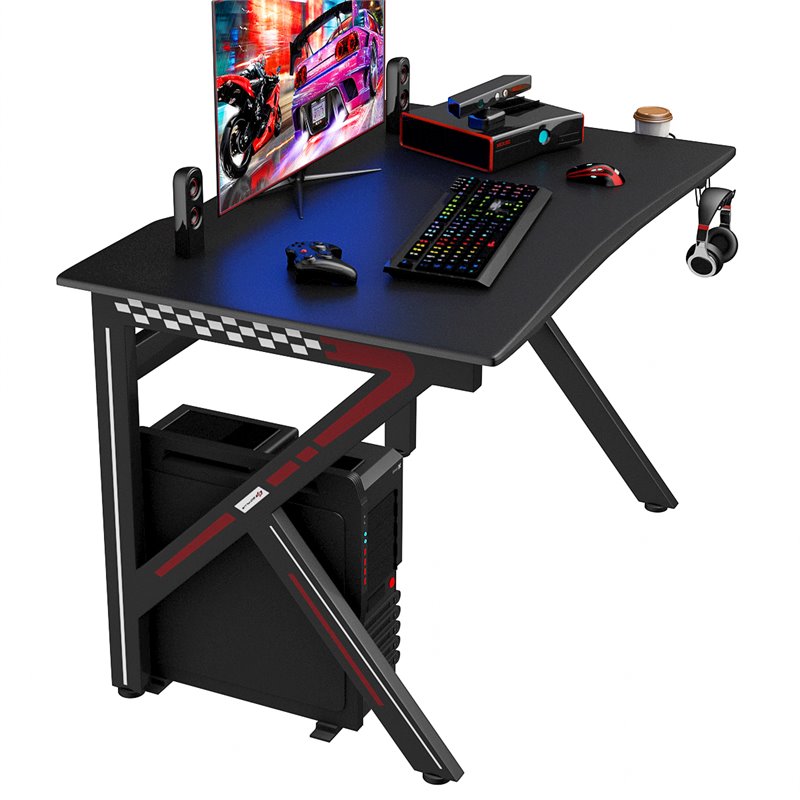 Pemberly Row K-Shaped MDF and Steel Computer Table with Cup Holder in Black
