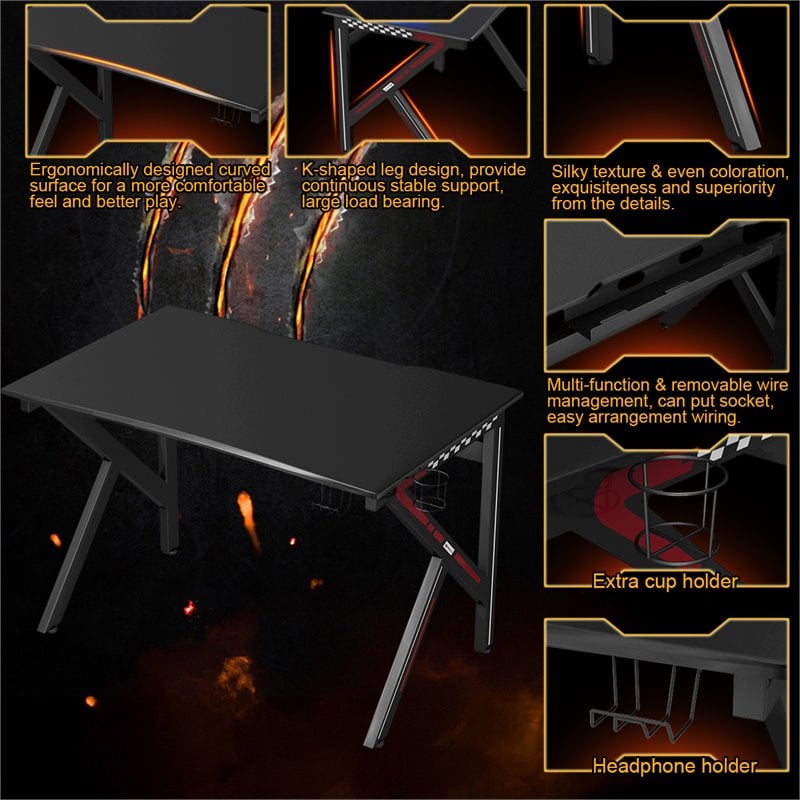Pemberly Row K-Shaped MDF and Steel Computer Table with Cup Holder in Black