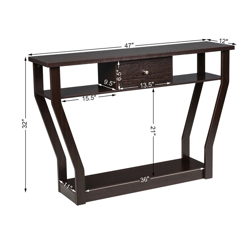 Pemberly Row 3-tier Contemporary MDF Console Table with Drawer in Brown