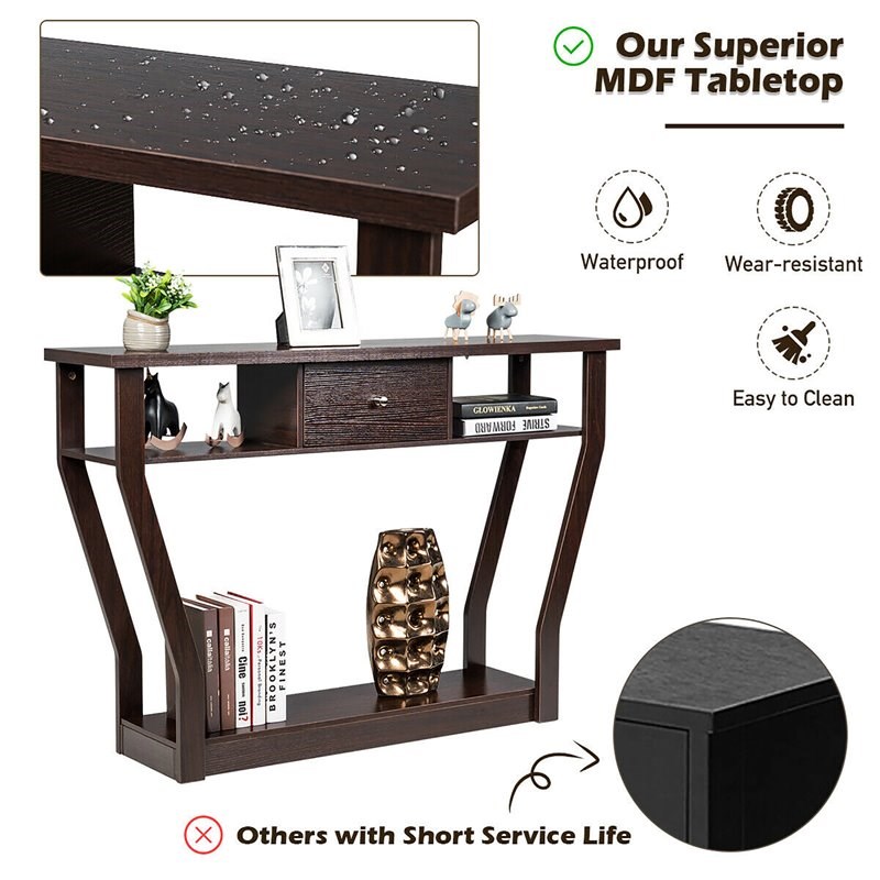 Pemberly Row 3-tier Contemporary MDF Console Table with Drawer in Brown