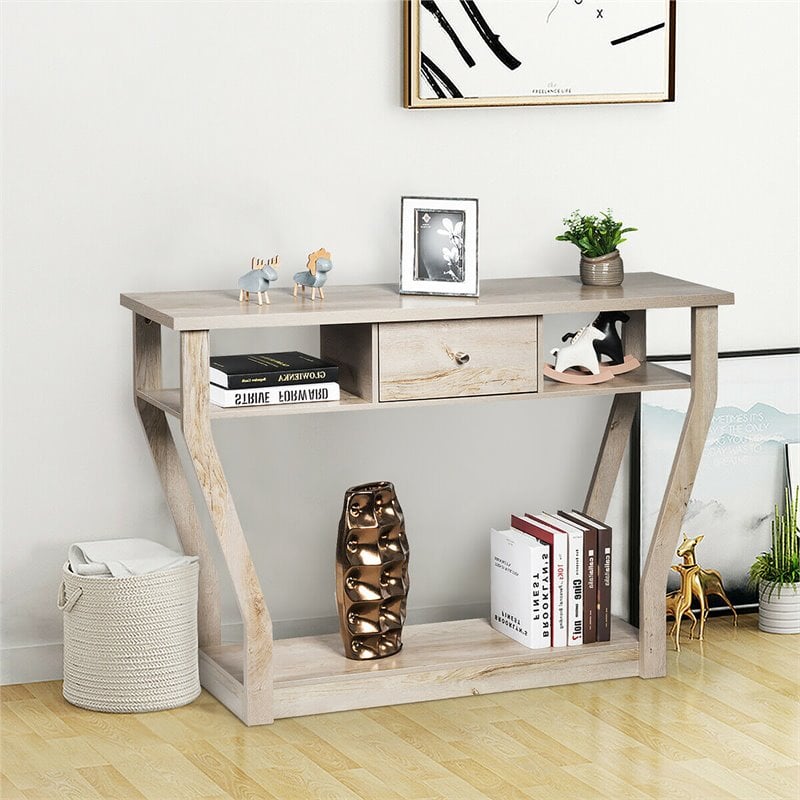 Pemberly Row 3-tier Contemporary MDF Console Table with Drawer in Gray