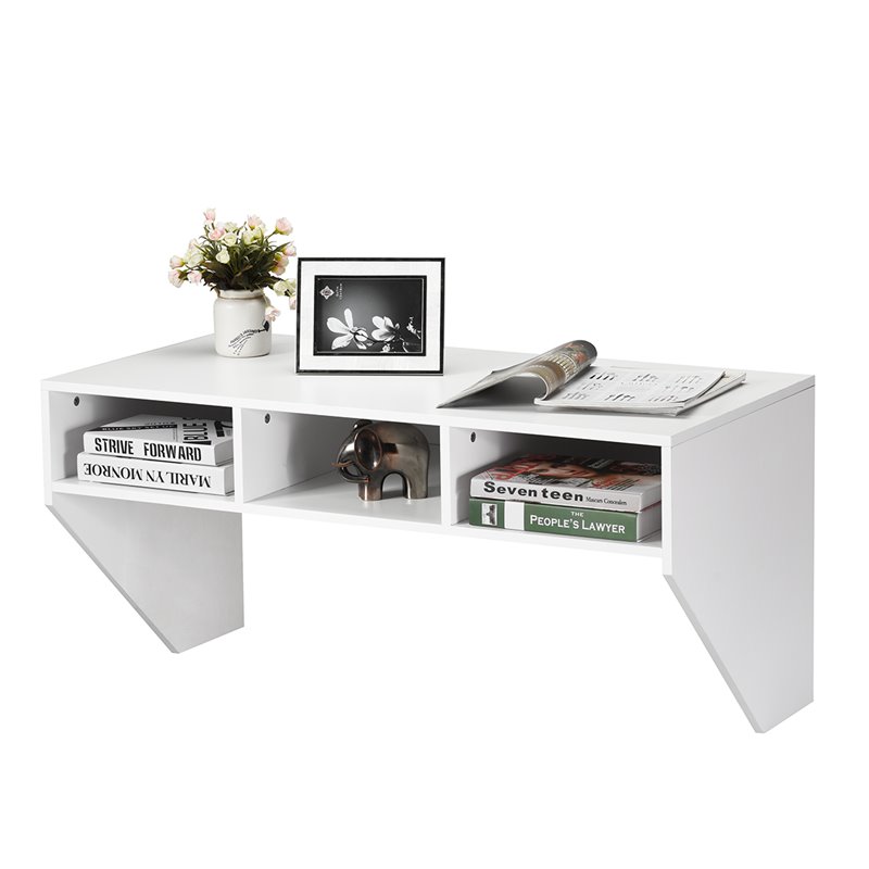 Pemberly Row Contemporary MDF Wall Mounted Floating Computer Desk in White