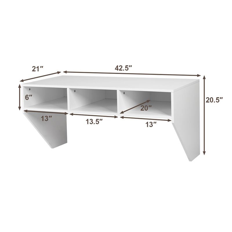 Pemberly Row Contemporary MDF Wall Mounted Floating Computer Desk in White