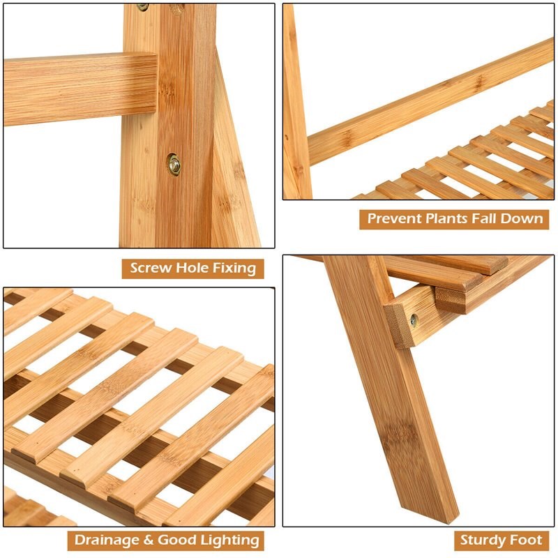 Pemberly Row 3-tier Bamboo Hanging Folding Plant Shelf Stand in Natural