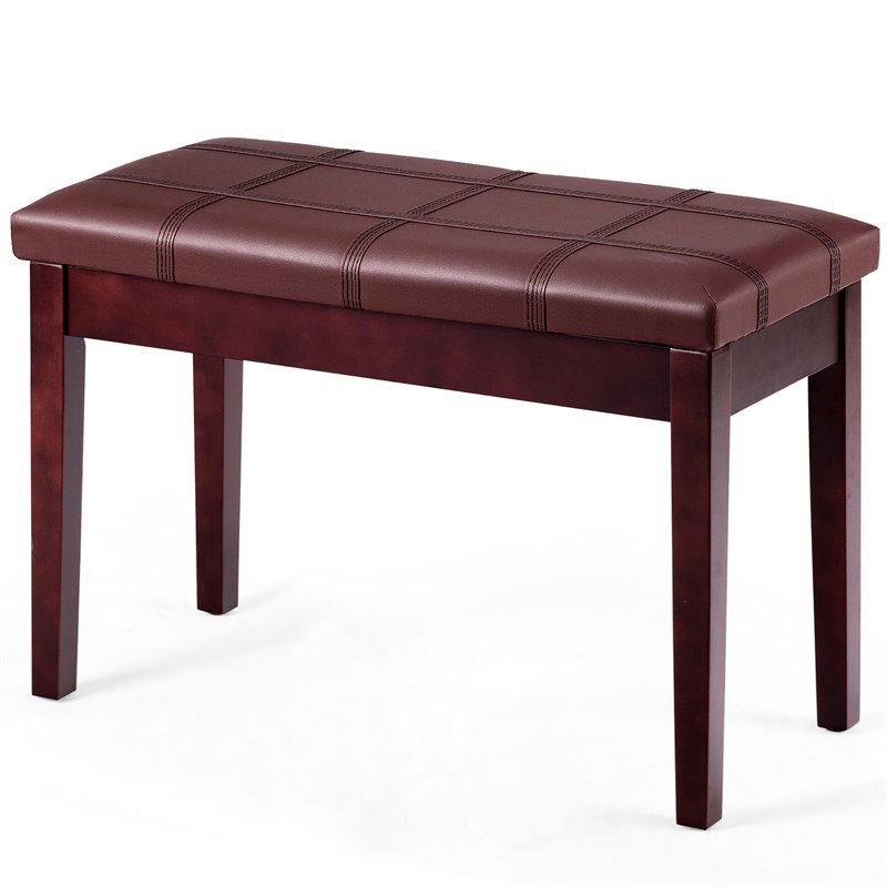 Pemberly Row Contemporary Solid Wood and PU Leather Piano Bench in Brown