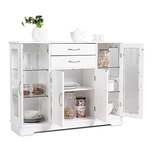 Pemberly Row Contemporary Density Board Buffet with Glass Door Drawers in White