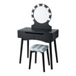 Pemberly Row MDF Vanity Makeup Dressing Set w/ 8 Dimmable Bulbs Mirror in Black