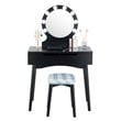 Pemberly Row MDF Vanity Makeup Dressing Set w/ 8 Dimmable Bulbs Mirror in Black