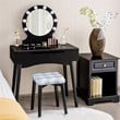 Pemberly Row MDF Vanity Makeup Dressing Set w/ 8 Dimmable Bulbs Mirror in Black