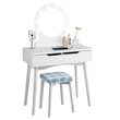 Pemberly Row MDF Vanity Makeup Dressing Set w/ 8 Dimmable Bulbs Mirror in White