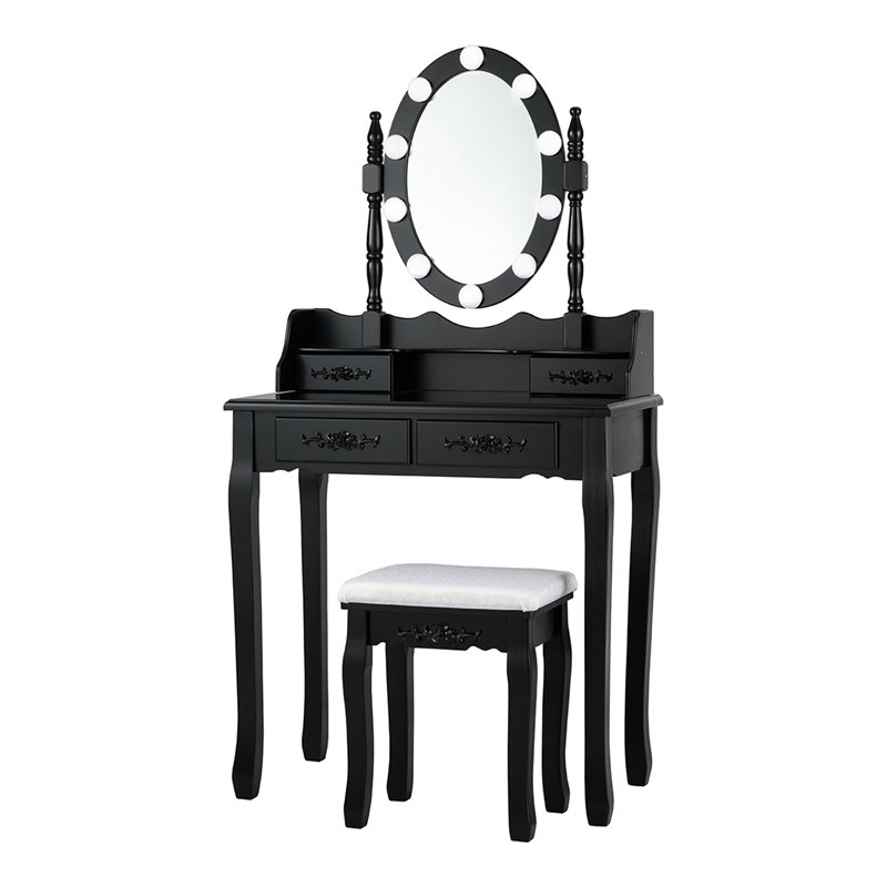 Pemberly Row P2 MDF Vanity Dressing Table Set with 4 Drawers in Black