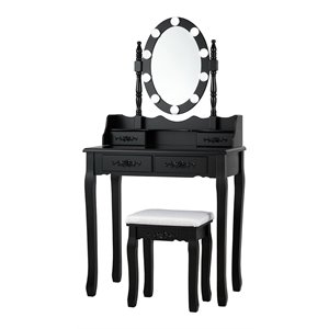 Pemberly Row P2 MDF Vanity Dressing Table Set with 4 Drawers in Black