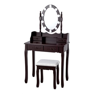 Pemberly Row P2 MDF Vanity Dressing Table Set with 4 Drawers in Brown