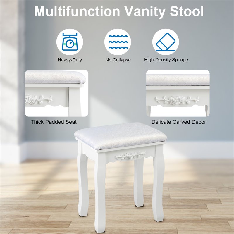 Pemberly Row P2 MDF Vanity Dressing Table Set with 4 Drawers in White