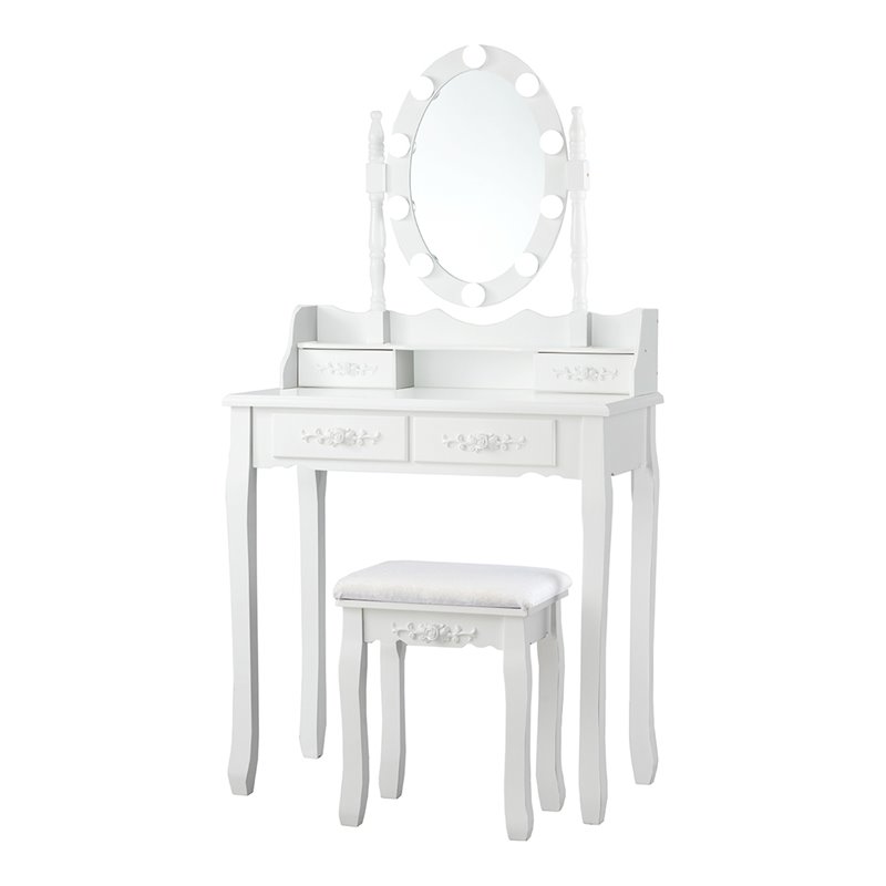 Pemberly Row P2 MDF Vanity Dressing Table Set with 4 Drawers in White
