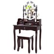 Pemberly Row MDF Vanity Dressing Table Set with 2 Side Drawers in Brown
