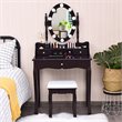 Pemberly Row MDF Vanity Dressing Table Set with 2 Side Drawers in Brown