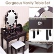 Pemberly Row MDF Vanity Dressing Table Set with 2 Side Drawers in Brown
