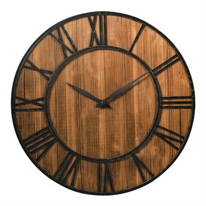 Pemberly Row 30&quot Round Fir Decorative Wall Clock with Battery in Brown