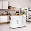 Pemberly Row MDF & Rubber Wood White Kitchen Island Trolley Cart w/ Knife Block