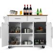 Pemberly Row MDF & Rubber Wood White Kitchen Island Trolley Cart w/ Knife Block