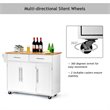 Pemberly Row MDF & Rubber Wood White Kitchen Island Trolley Cart w/ Knife Block