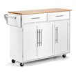 Pemberly Row MDF & Rubber Wood White Kitchen Island Trolley Cart w/ Knife Block