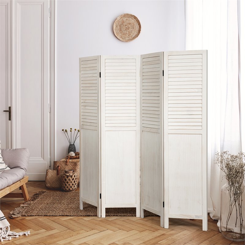 Pemberly Row 4-panel Contemporary Wood Folding Privacy Room Divider in White