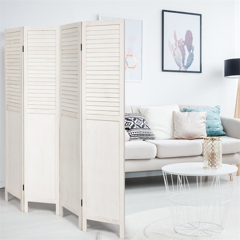 Pemberly Row 4-panel Contemporary Wood Folding Privacy Room Divider in White