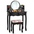 Pemberly Row MDF and Wood Makeup Vanity Set with Oval Mirror in Black