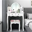 Pemberly Row MDF and Wood Makeup Vanity Set with Oval Mirror in White