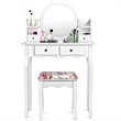 Pemberly Row MDF and Wood Makeup Vanity Set with Oval Mirror in White