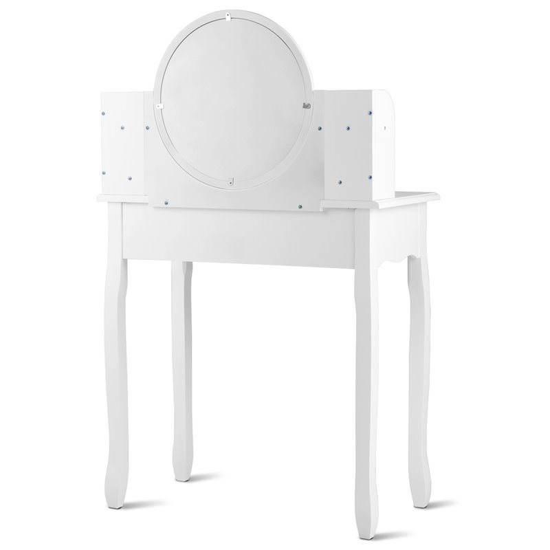 Pemberly Row MDF and Wood Makeup Vanity Set with Oval Mirror in White