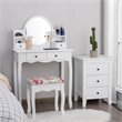 Pemberly Row MDF and Wood Makeup Vanity Set with Oval Mirror in White