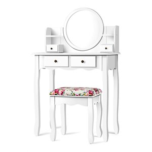Pemberly Row MDF and Wood Makeup Vanity Set with Oval Mirror in White
