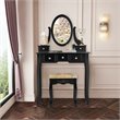 Pemberly Row MDF & Wood Vanity Dressing Table Set w/ Stool & Oval Mirror - Black