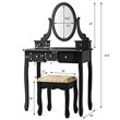 Pemberly Row MDF & Wood Vanity Dressing Table Set w/ Stool & Oval Mirror - Black