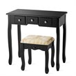 Pemberly Row MDF & Wood Vanity Dressing Table Set w/ Stool & Oval Mirror - Black