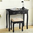Pemberly Row MDF & Wood Vanity Dressing Table Set w/ Stool & Oval Mirror - Black