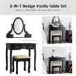 Pemberly Row MDF & Wood Vanity Dressing Table Set w/ Stool & Oval Mirror - Black