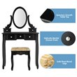 Pemberly Row MDF & Wood Vanity Dressing Table Set w/ Stool & Oval Mirror - Black