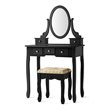 Pemberly Row MDF & Wood Vanity Dressing Table Set w/ Stool & Oval Mirror - Black