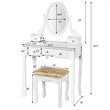 Pemberly Row MDF & Wood Vanity Dressing Table Set w/ Stool & Oval Mirror - White